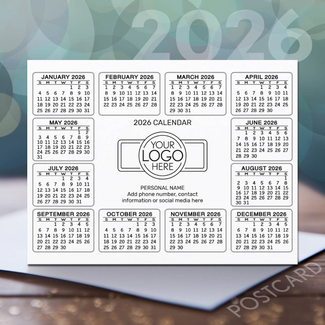 Carte Postale Calendrier avec logo Coordonnées (2026 Calendar Postcard)