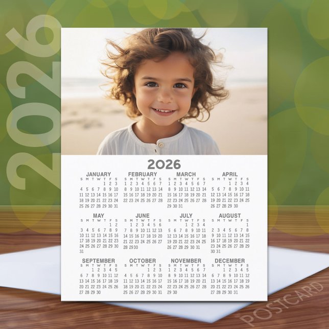 Carte Postale Calendrier avec photo - Vue de l'année complète (2026 Calendar Postcard)