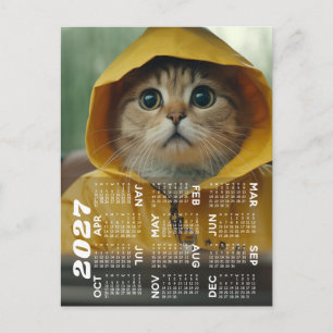 Carte Postale Calendrier avec un chat mignon habillé en jaune