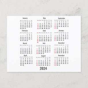 Carte Postale Calendrier blanc 2024 sur 52 semaines