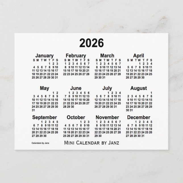 Carte Postale Calendrier blanc 2026 de Janz (Devant)