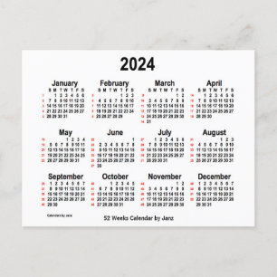 Carte Postale Calendrier blanc de 52 semaines 2024 par Janz