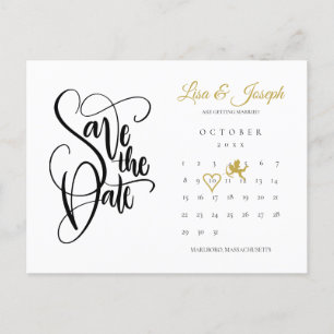 Carte Postale Calendrier Cupidon Or Amour Cœur Enregistrer la Da