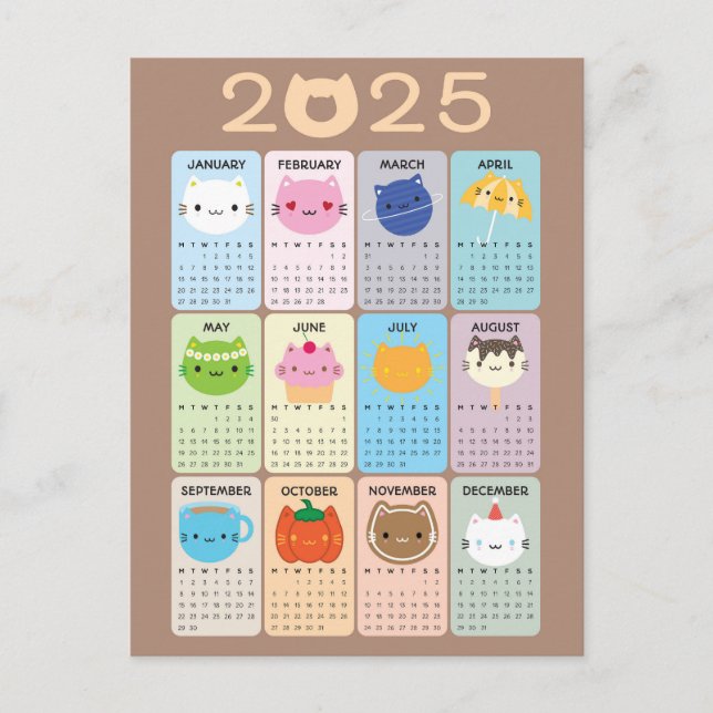 Carte Postale Calendrier Cute Cats 2025 (Devant)