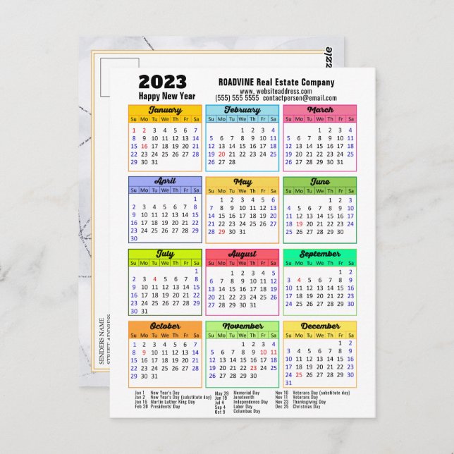 Carte Postale Calendrier d'affaires 2023 moderne Gris noir Scrip (Devant / Derrière)