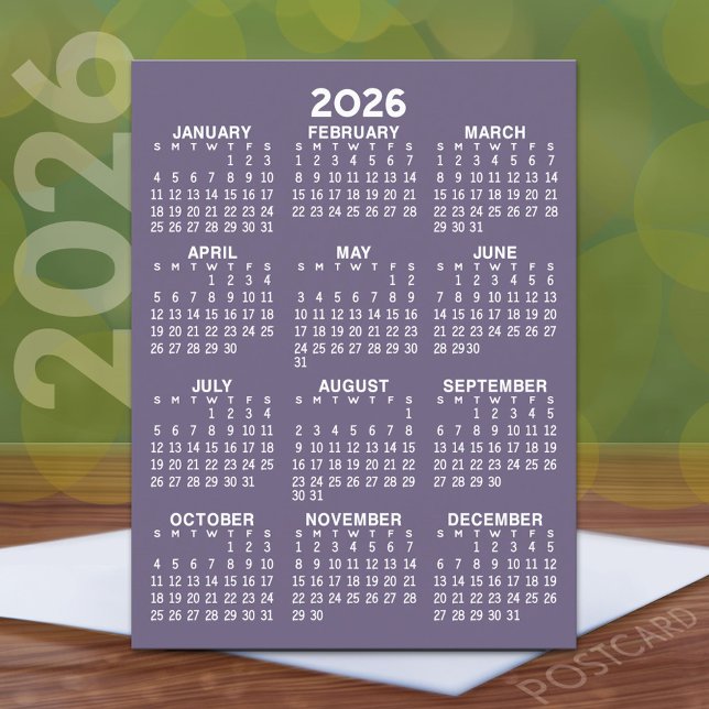 Carte Postale Calendrier d'affichage de l'année complète - Minim (2026 Calendar Postcard)