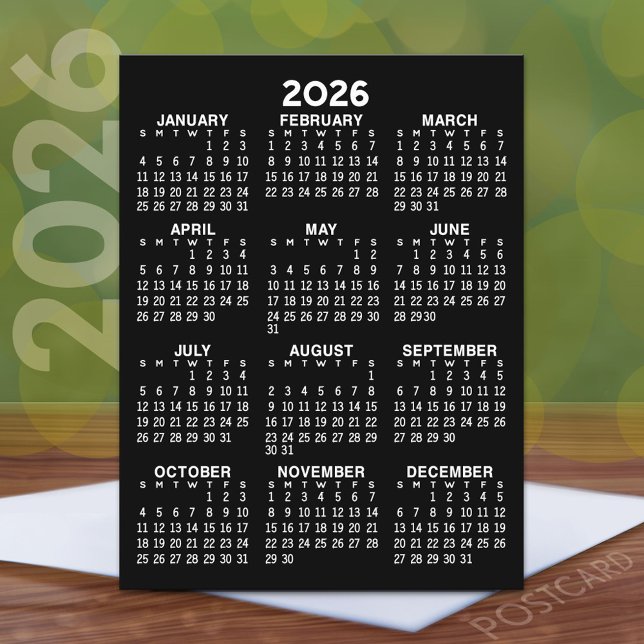 Carte Postale Calendrier d'affichage de l'année complète - Postc (2026 Calendar Postcard)