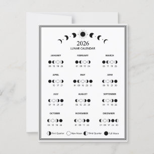 Carte Postale Calendrier de la phase lunaire 2026 Cycles lunaire