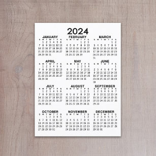 Carte Postale Calendrier de l'année complète 2024 - Minimum de b