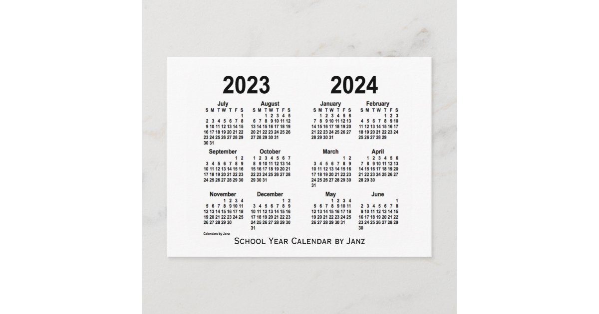 Calendrier école 2023 2024 Carte Postale Calendrier De L'année Scolaire Blanche 2023-2024 P | Zazzle.fr