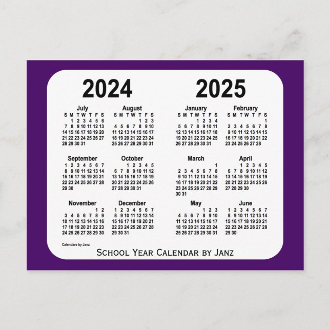 Carte Postale Calendrier de l'année scolaire Purple Mini 2024-20 (Devant)