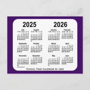 Carte Postale Calendrier de l'année scolaire Purple Mini 2025-20