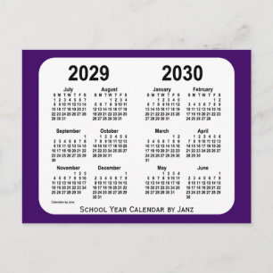 Carte Postale Calendrier de l'année scolaire Purple Mini 2029-20