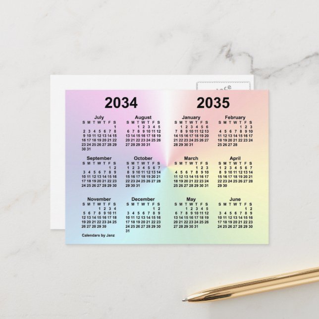 Carte Postale Calendrier de l'école Cloud Rainbow 2034-2035 par  (Devant/Arrière en situation)