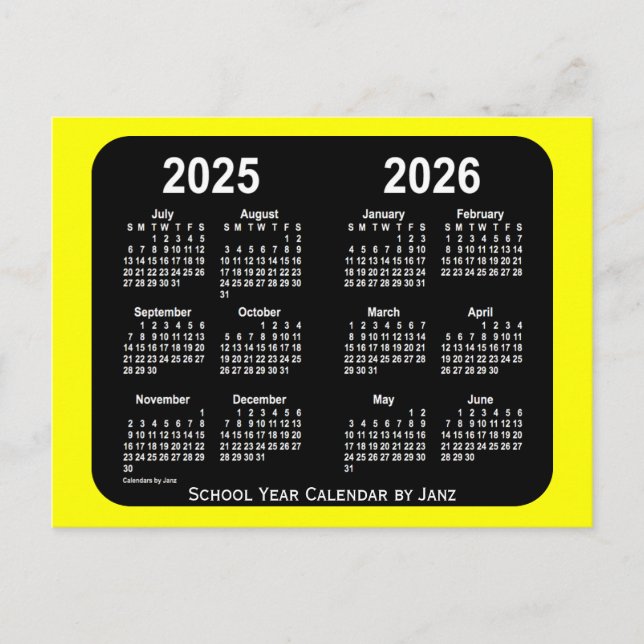 Carte Postale Calendrier de l'école de néon jaune 2025-2026 par  (Devant)