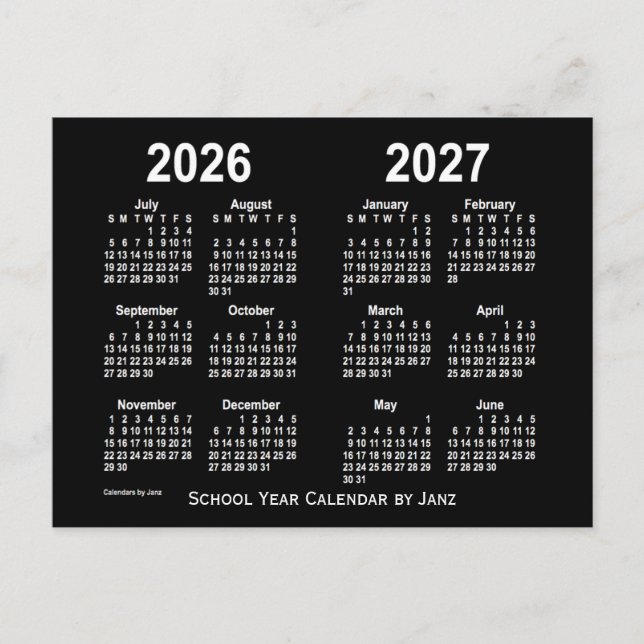 Carte Postale Calendrier de l'école Neon White 2026-2027 par Jan (Devant)