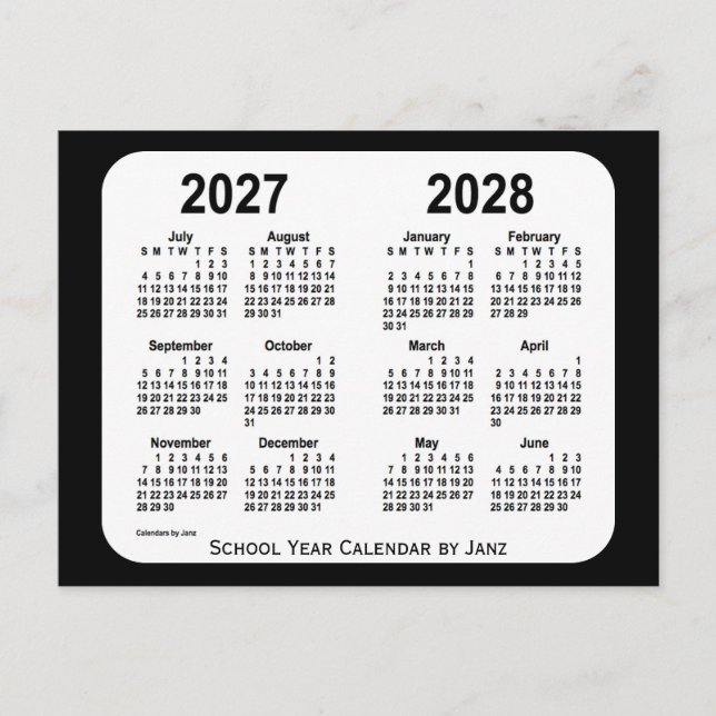 Carte Postale Calendrier de l'école noire et blanche 2027-2028 p (Devant)