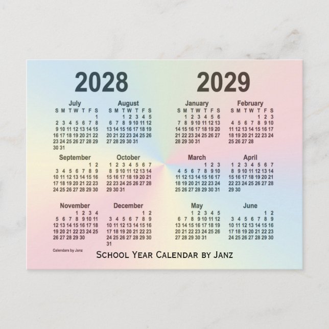 Carte Postale Calendrier de l'école Rainbow Cloud 2028-2029 par  (Devant)