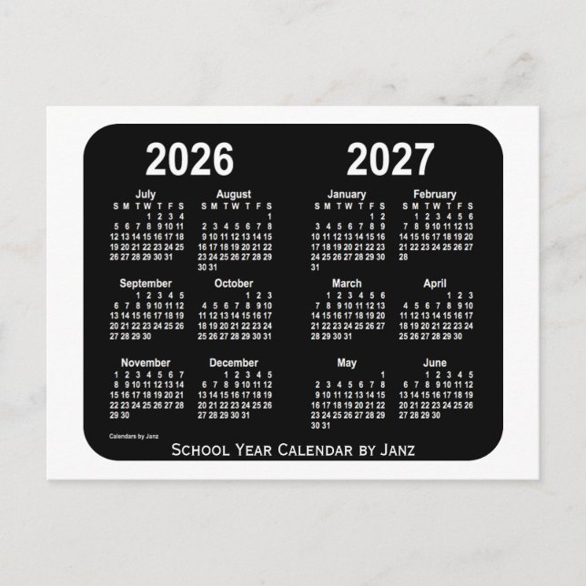Carte Postale Calendrier de l'école White Neon 2026-2027 par Jan (Devant)