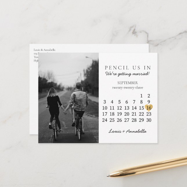 Carte Postale Calendrier de mise à jour Or Coeur Septembre 2023 (Devant/Arrière en situation)