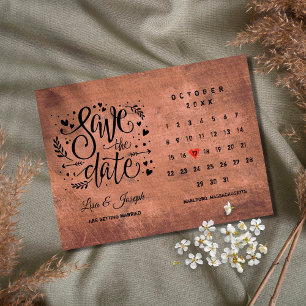 Carte Postale Calendrier de mise en garde Bois rustique Cœur rou