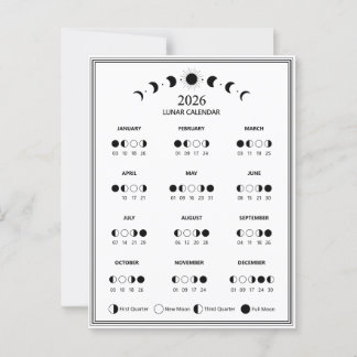 Carte Postale Calendrier de phase lunaire 2026 Cycles lunaires M