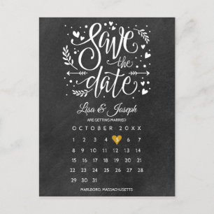 Carte Postale Calendrier de sauvegarde de date Cœur doré Tableau