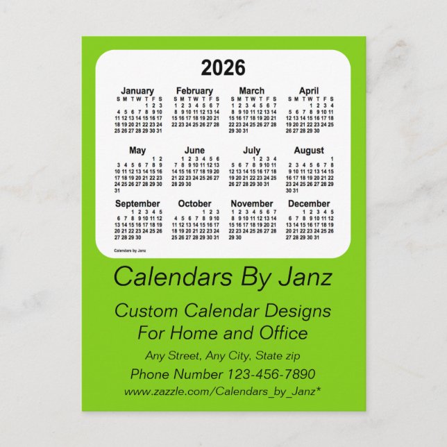 Carte Postale Calendrier des affaires vert jaune 2026 par Janz (Devant)