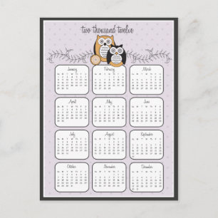 Carte postale Calendrier des Chouettes modernes 20