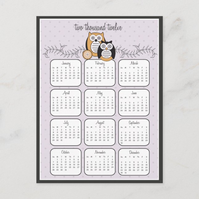 Carte postale Calendrier des Chouettes modernes 20 (Devant)