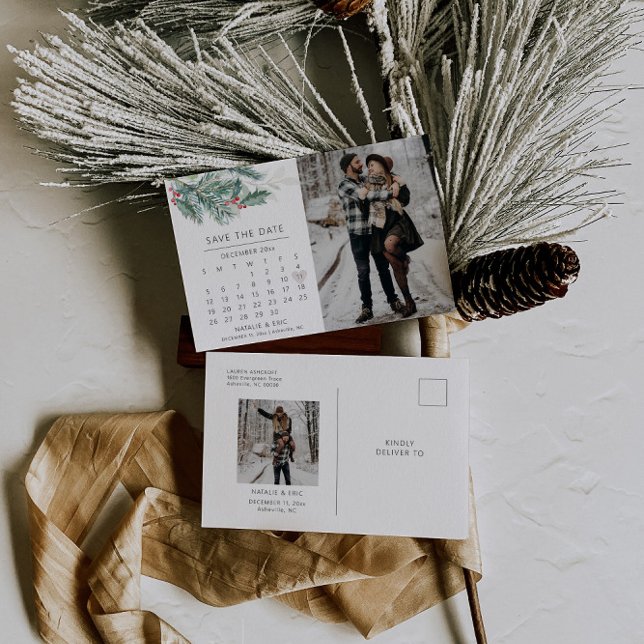 Carte Postale Calendrier des mariages d'hiver Enregistrer la dat (Créateur téléchargé)