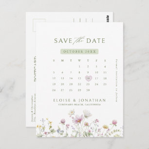 Carte Postale Calendrier Fleur sauvage Pastel doux Enregistrer l