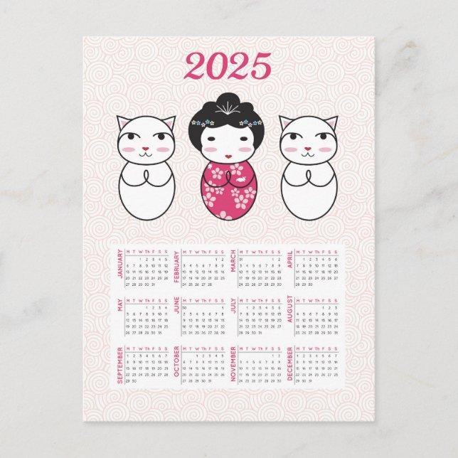Carte Postale Calendrier japonais Kokeshi Doll 2025 (Devant)