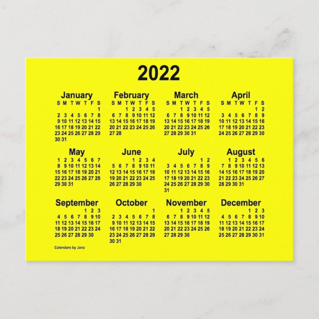 Carte Postale Calendrier jaune Mini 2022 de Janz (Devant)