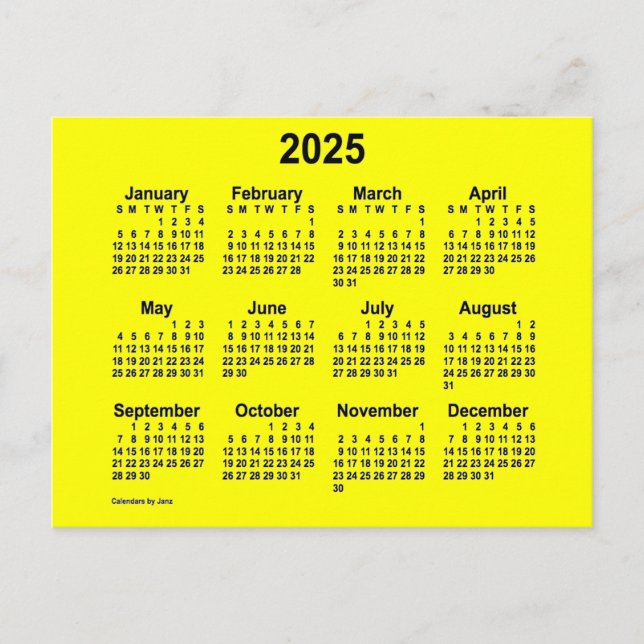 Carte Postale Calendrier jaune miniature 2025 de Janz (Devant)