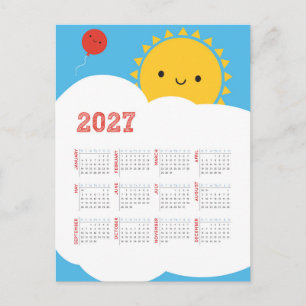 Carte Postale Calendrier Kawaii Happy Sun 2027