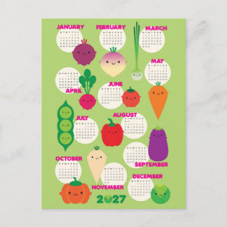 Carte Postale Calendrier Kawaii Légumes 5 par Jour 2027