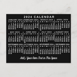 Carte Postale Calendrier mensuel 2024 Année Classique Noir et Bl