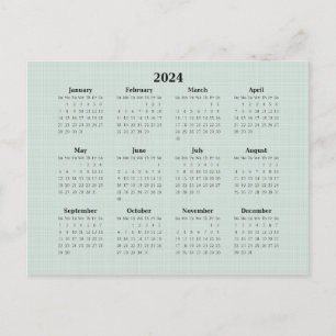 Carte Postale Calendrier mensuel 2024 Vert lin Arrière - plan