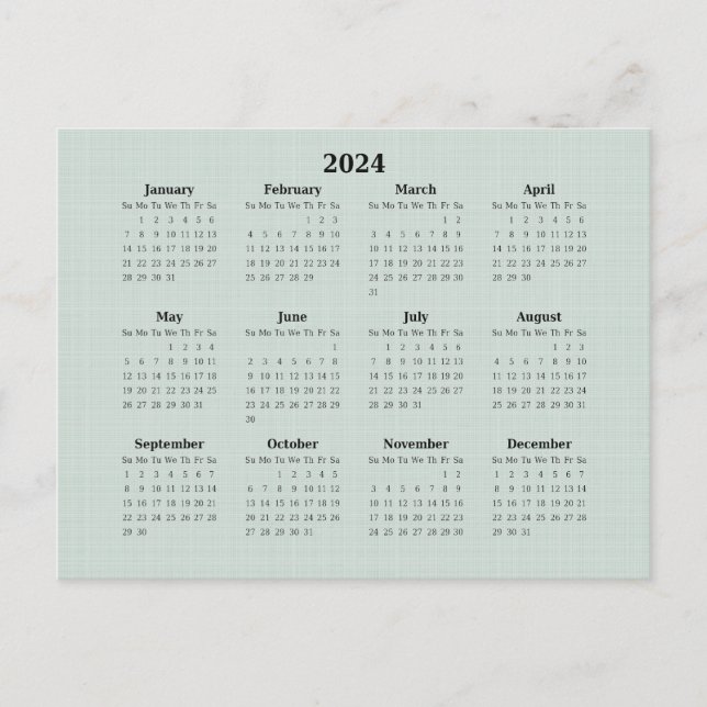 Carte Postale Calendrier mensuel 2024 Vert lin Arrière - plan (Devant)
