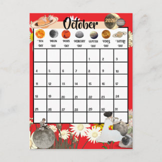 Carte Postale Calendrier mensuel astrologique d'octobre 2026    