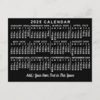 Calendrier mensuel de l'année 2025 Classique Noir