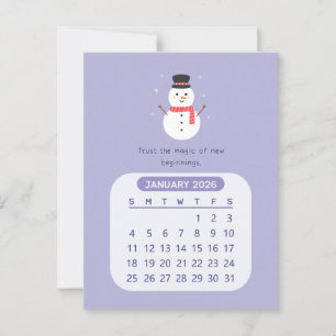 Carte Postale Calendrier mensuel motivant Kawaii de janvier 2026