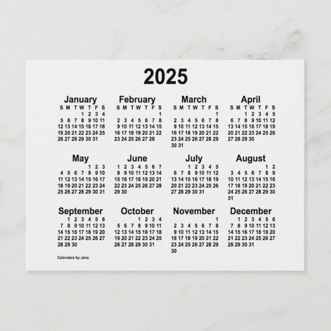 Carte Postale Calendrier Mini 2025 White Smoke de Janz (Devant)