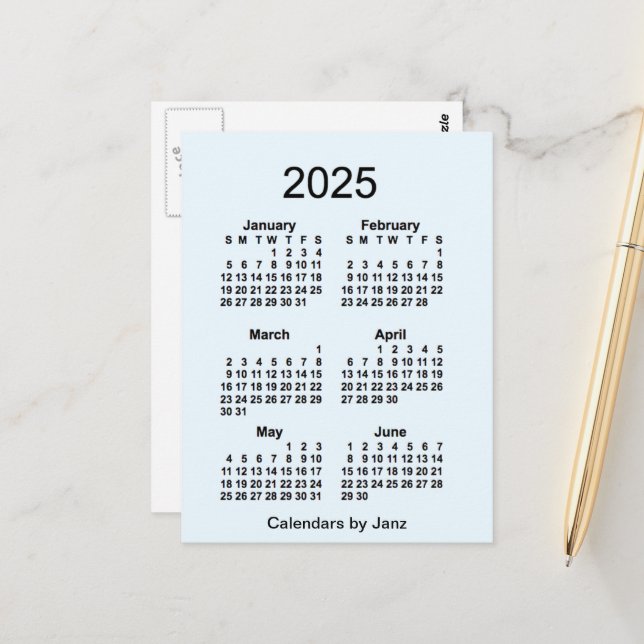 Carte Postale Calendrier Mini Alice Blue 6 Mois 2025 de Janz (Devant/Arrière en situation)