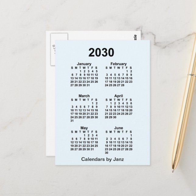 Carte Postale Calendrier mini Alice Blue 6 mois de Janz 2030 (Devant/Arrière en situation)