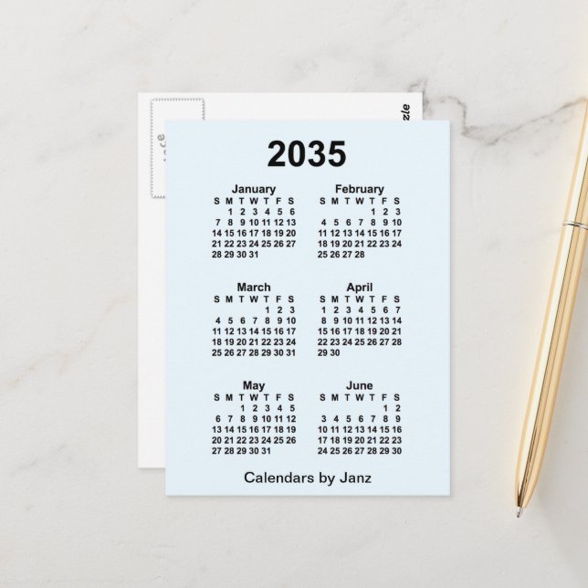 Carte Postale Calendrier mini Alice Blue 6 mois de Janz 2035 (Devant/Arrière en situation)