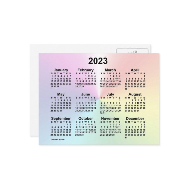 Carte Postale Calendrier mini arc-en-ciel 2023 de Janz (Devant/Arrière en situation)