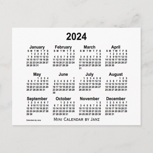 Carte Postale Calendrier Mini Blanc 2024 par Janz (Devant)