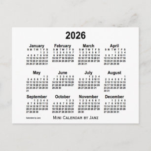 Carte Postale Calendrier Mini Blanc 2026 de Janz